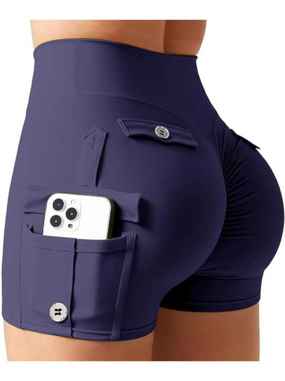 SEASUM Scrunch Butt Biker Shorts Women Cargo Pocket Booty Lift Workout Shorts